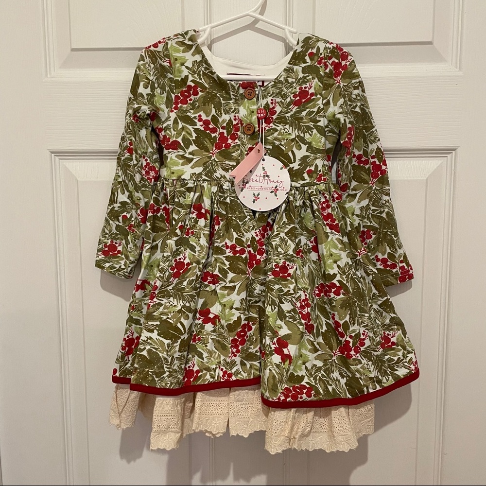 Sweet Honey Holly Berry Flair Dress, 4t